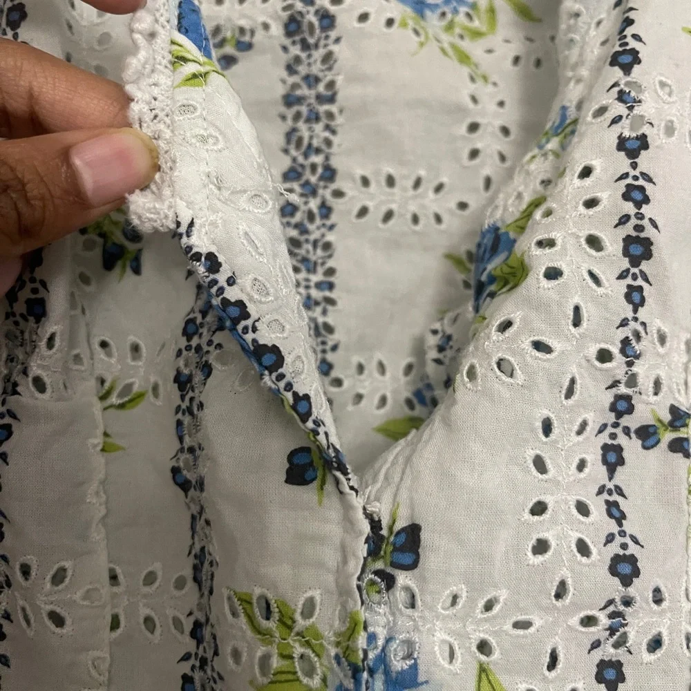 Free People - Floral Blossom Eyelet Blouse - White and Blue - Picture 6 of 8